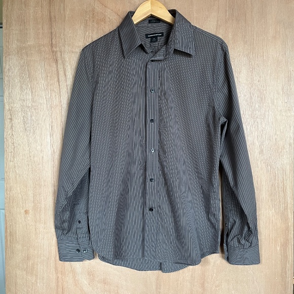 Express Design Studio Modern Fit Premium Woven Cotton Pinstripe LS Dress Shirt M - Picture 1 of 3